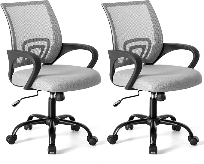 NEWBULIG Computer Desk Office Chair, Ergonomic Mid-Back Swivel Rolling Chair with Breathable Backrest and Lumbar Support Wheels, Mesh Office Chairs for Adults Home Task Gaming, Gray 2 Pack