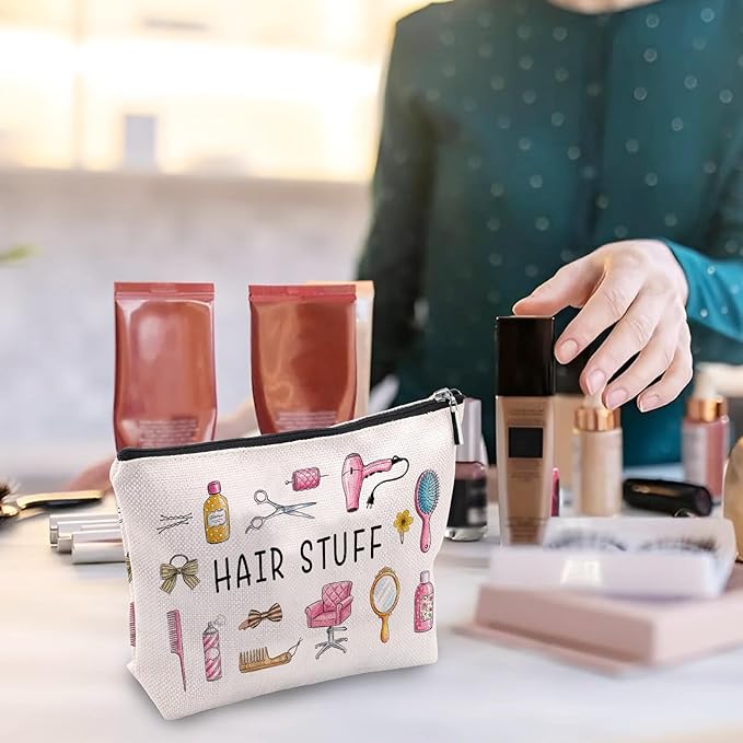 Hair Stuff Makeup Bag, Hair Stuff Gifts For Women, Funny Makeup Pouch, Travel Toiletry Bag With Zipper, Birthday Gifts For Mom, Travel Toiletry Bag
