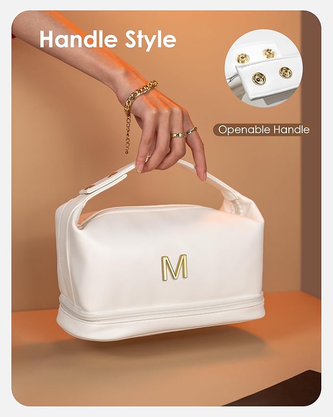 Gifts for Female, Personalized Makeup Bags with Handle, Mrs Gifts Teenage Girls Cosmetic Bag, Large Capacity PU Leather Makeup Bags Letter Travel Toiletry Bag with Makeup Brush Organizer