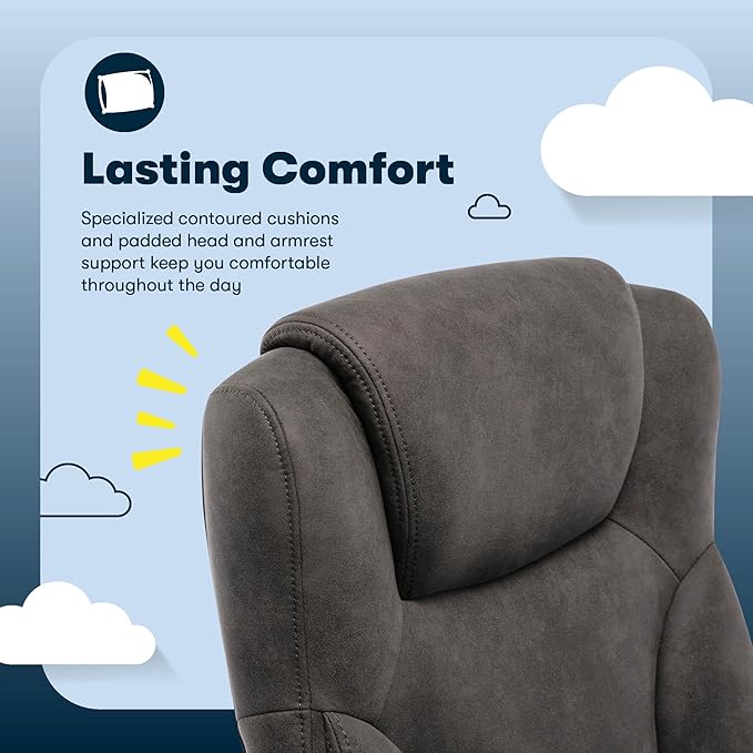 Serta Comfort Eco Office Chair, Ergonomic Mid-Back with Lumbar Support, Semi-Plush Seat Cushion and Layered Body Pillows, Padded Armrests, Metal Swivel Base, Soft Velvet Fabric, Brown