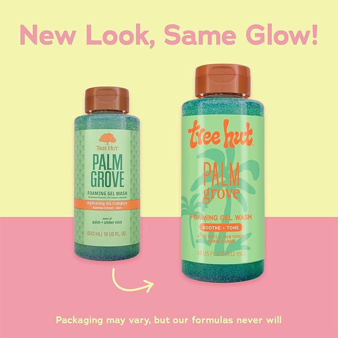 Tree Hut Palm Grove Foaming Gel Wash, Hydrating & Moisturizing Body Wash with Shea Butter & Nourishing Essential Oils, Daily Cleanser for Soft Smooth Skin, 18 fl oz