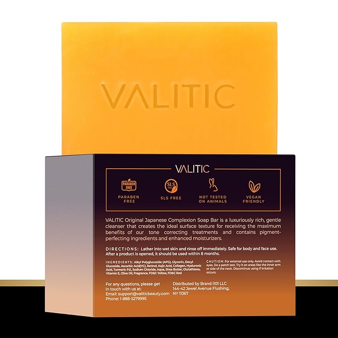 VALITIC Kojic Acid Soap for Hyperpigmentation - with Glutathione, Collagen & Vitamin C - Advanced Soap Bars with Turmeric - Original Japanese Complex for Dark Spot Correction - 3 Pack