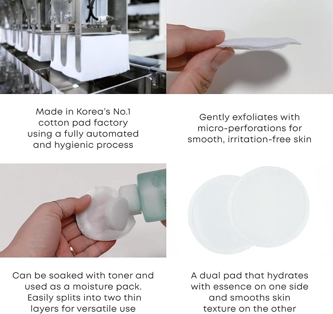 Double Air Cotton Pads - Premium Korean Facial Cotton Rounds for Makeup Removal and Skincare, Lint-Free, Hypoallergenic, 70 Count