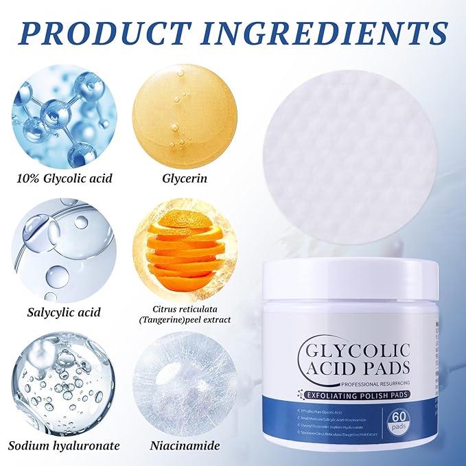 Glycolic Acid Exfoliating Pads 2-Pack, (60 Count x 2) | AHA Face Toner Pads for Acne-Prone & Oily Skin | Unclogs Pores, Smooths Texture