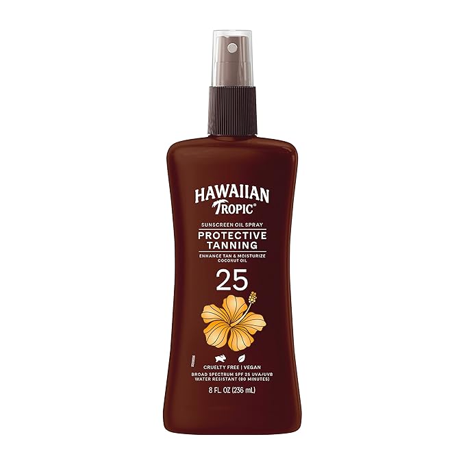 Banana Boat Sport Ultra SPF 50 Sunscreen Spray Twin Pack and Hawaiian Tropic SPF 25 Tanning Oil Spray Sunscreen