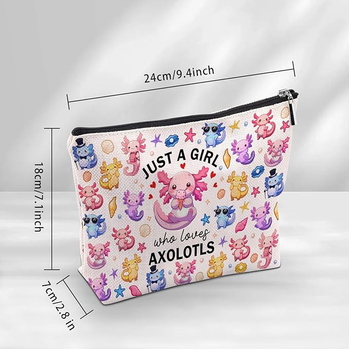 Axolotl Makeup Bag, Gifts For Axolotl Lovers, Axolotls Makeup Pouch, Axolotls Travel Toiletry Bag With Zipper, Birthday Anniversary Christmas Gifts For Mom Sister, Travel Toiletry Bag