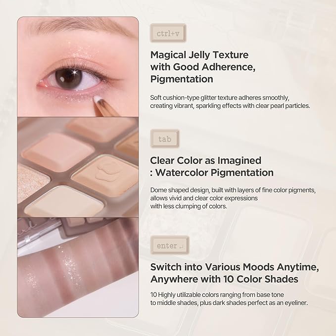 lilybyred Mood Keyboard | 10-Shade Korean Eyeshadow Palette, Highly Pigmented, Matte, Shimmer & Jelly Glitter, Smooth. Blendable, Long-Lasting, Dome-Shaped Design, 0.38 oz. (11 Chocolate Chip Smore)