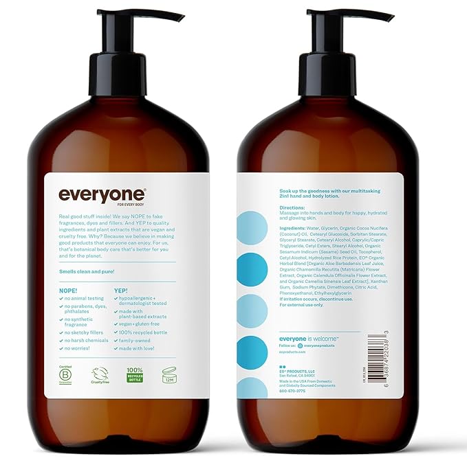 Everyone 2-in-1 Lotion for Hands/Body, 32 ounce (Pack of 1) Unscented made for Men and Women