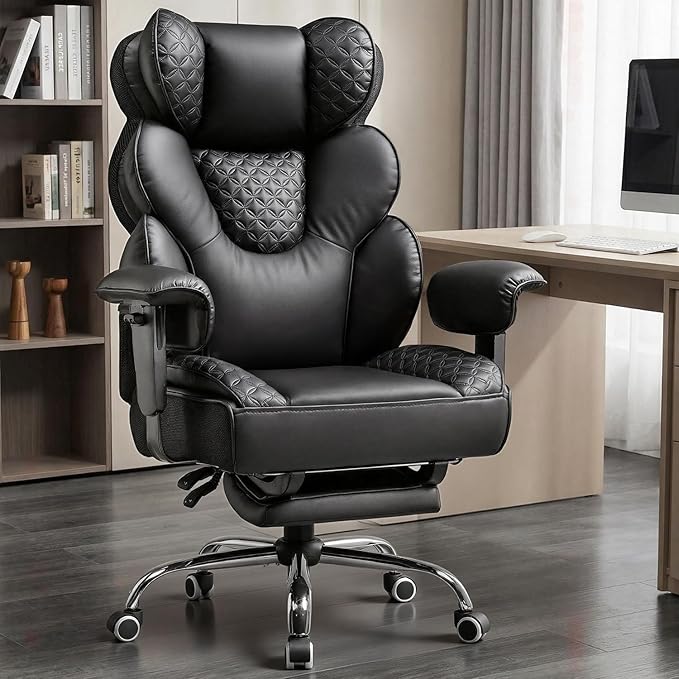 COMHOMA Big and Tall Office Chair with Upgrade Footrest, Heavy Duty Gaming Chair High Back Executive Chair with Spring Lumbar Support for Lower Back Pain Relief, 150°Reclining Adjustable Armrests