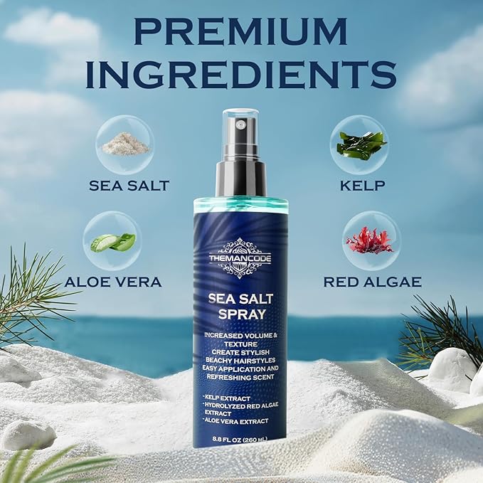 Sea Salt Spray for Men, Texturizing Hairspray, Travel Essentials, Beach Vacation Essentials, Surf Spray Adds Instant Volume, Travel Essentials, Hair Gift for Men, 8.8 Oz