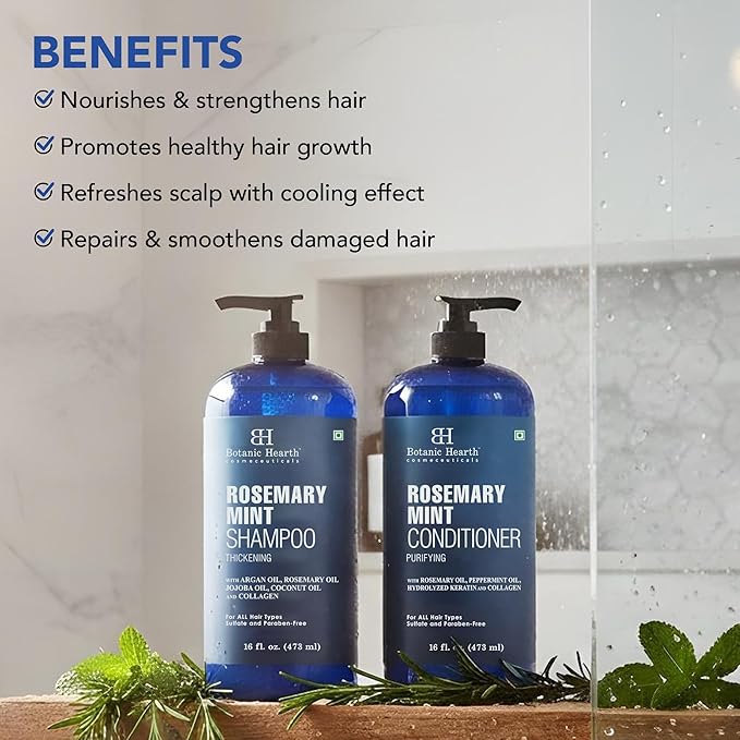 Botanic Hearth Rosemary Mint Shampoo and Conditioner Set, Thickening Formula, Promotes Hair Growth and Scalp Health Sulfate Free & Paraben Free, for Men & Women | 16 fl oz each