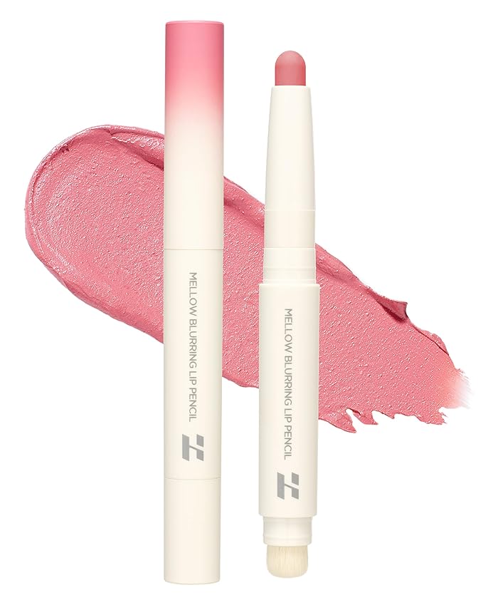 HOLIKA HOLIKA Mellow Blurring Lip Pencil 03 Peony Soap - Korean Lip Makeup with Built-In Blurring Brush, 6mm Wide Tip for Overlining, Coconut Oil & Camellia Seed Oil, Long-Lasting No Skip Formula