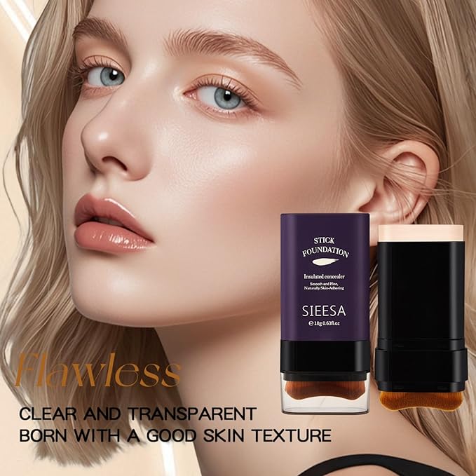 Korean Dual Ended Foundation Stick with Brush, 2 in 1 Concealer Foundation Stick & Contour Makeup, Hydrating Formula - Lightweight, Waterproof, Covers Blemishes (Natural)