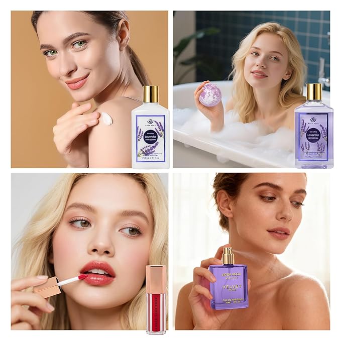 35 Pcs Valentines Day Gifts for Women, Lavender Bath and Body Gift Basket, Facial Skin Care Set, Spa Kit, Self-Care Set, Face Sheet Mask, Necklace, Birthday, Christmas, Mother Day, Anniversary