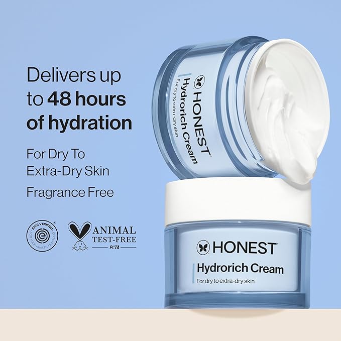 Honest Beauty Hydrorich Cream with Hyaluronic Acid + Mushroom Complex, Clinically Tested for Dry Skin, Dermatologist Tested, Hypoallergenic, Vegan, EWG Verified