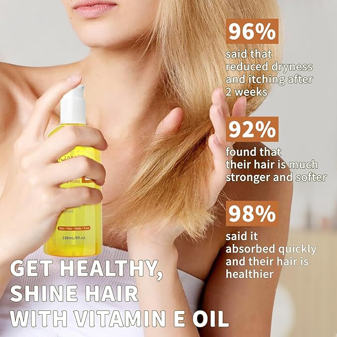 MAYJAM Organic Vitamin E Oil 50,000 IU for Skin, Pure & Natural Vitamine oils for Scars Hair, Face, Nail, Scalp Bath and Body Oil, Tocopherol to Repair Damaged Skin, Moisturizing Dry Skin, 8 Fl Oz