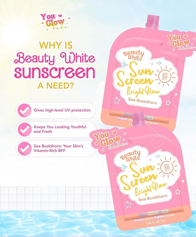 You Glow Babe Beauty White Sunscreen Bright Glow with Sea Buckthorn SPF 50 PA+++ (Twin Pack 25g)