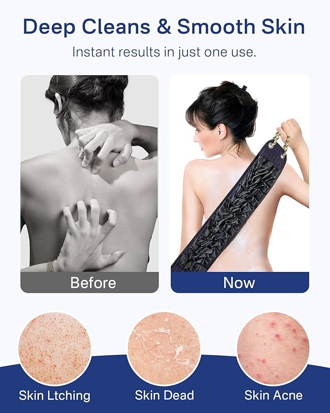 Yiclick Back Scrubber for Shower, Exfoliating Washcloth Towel with Handle, Body Scrubber Exfoliator, Bath Sponge Loofah Luffa, Back Washer Wash Cloth for Men Women, Korean Exfoliate Body Scrub