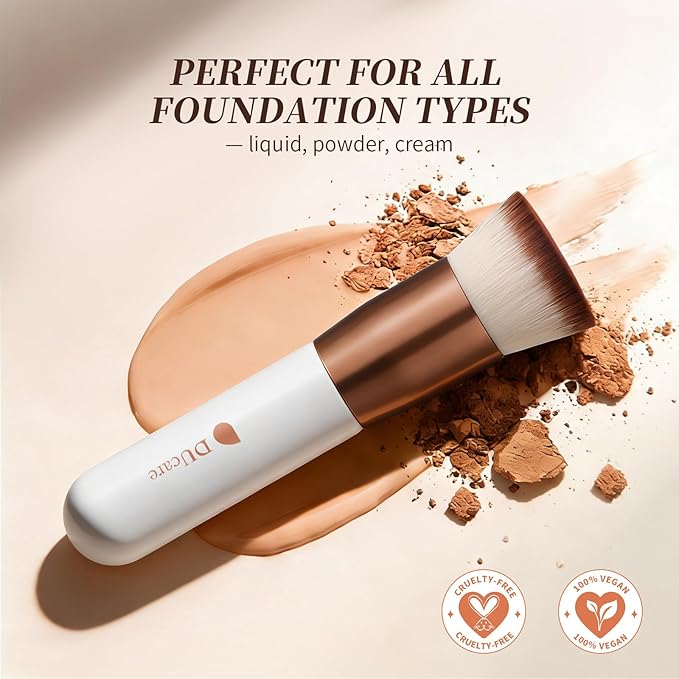 DUcare Large Flat Top Kabuki Foundation Brush 3pcs- Premium Makeup Brush for Liquid, Cream, and Powder - Buffing, Blending, and Face