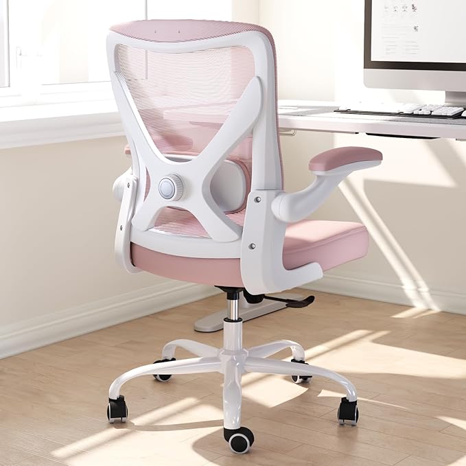 Office Chair Ergonomic Desk Chair Comfy: 330LBS Mesh Computer Chair Ergonomic Gaming Chairs with Wheels Adjustable Lumbar Support and Flip up Armrest-Swivel Executive Chairs Long Hours(Light Pink)