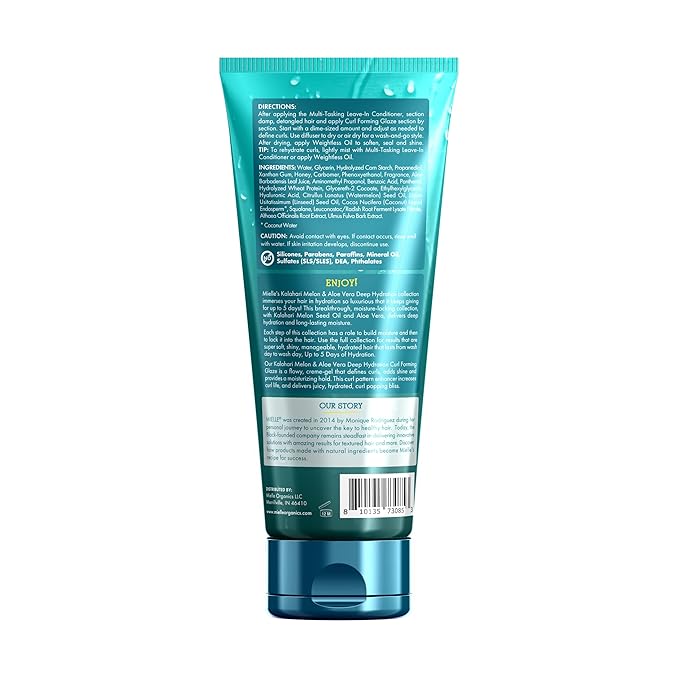 Mielle Organics Curl Forming Glaze - Kalahari Melon & Aloe Vera Deep Hydration Styling Gel for Dry, Curly and Textured Hair - Enhances Curl Definition with Long-Lasting Hold & Shine, 7.5 Ounce