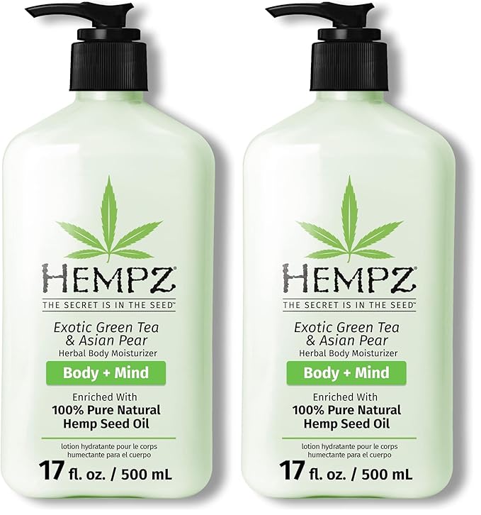 Hempz Body Lotion - Green Tea & Asian Pear Daily Moisturizing Cream,Shea Butter Body Moisturizer - Skin Care Products,Hemp Seed Oil - Large,(Pack of 2)