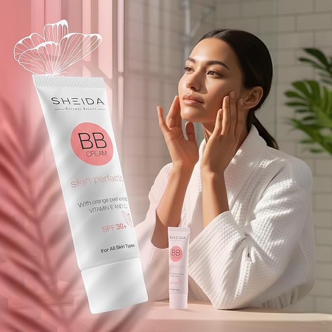 Sheida BB Cream with SPF 30+, Hydrating Daily Tinted Day Cream, Natural Finish, Buildable Light Coverage, 24h Moisture, Vitamin C & E for Even Skin Tone and Radiant Look – 50 ml (Medium)