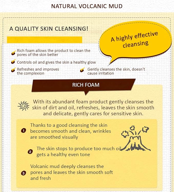 ROREC Volcanic Mud Clean Pore Cleanser Foam Natural Skin Сare Moisture 100ml