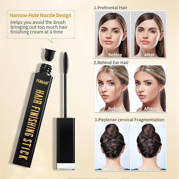 FUNAN Hair Finishing Stick, Flyaway Feel Stick Hair, Small Broken Hairs Finishing Cream, Non-Greasy and Non-Sticky Black（Pack of 4）
