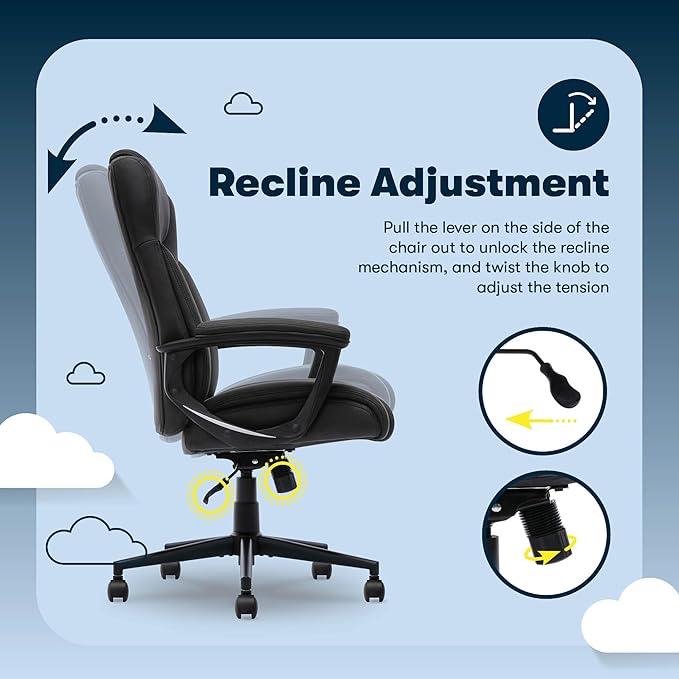 Serta Comfort Eco Office Chair, Ergonomic Mid-Back with Lumbar Support, Semi-Plush Seat Cushion and Layered Body Pillows, Padded Armrests, Metal Swivel Base, Soft Velvet Fabric, Black