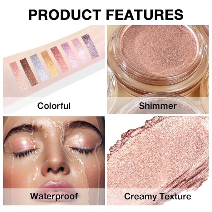 Champagne Glow Cream Shimmer Eyeshadow –Champagne Beige Pearl Eye Shadow, Brightening Glitter Shade, Waterproof Long-Lasting Crease-Proof Single Eyeshadow for Natural Everyday & Soft Glam Eye Makeup 8