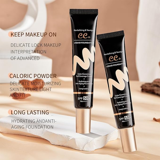 CC Cream with SPF 50, Hydrating Lightweight Matte Color Correcting CC Cream Foundation Full Coverage Even Skin Tone, Cover Skin Blemish, Invisible Pores, Waterproof & Long-Lasting (Natural)