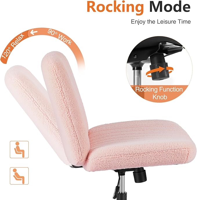 Sweetcrispy Criss Cross Chair Legged with Wheel, Armless Office Swivel Desk Chair with Wheel, Vanity Height Adjustable Wide Seat Comfy Cute Computer Task Seating for Home Bedroom