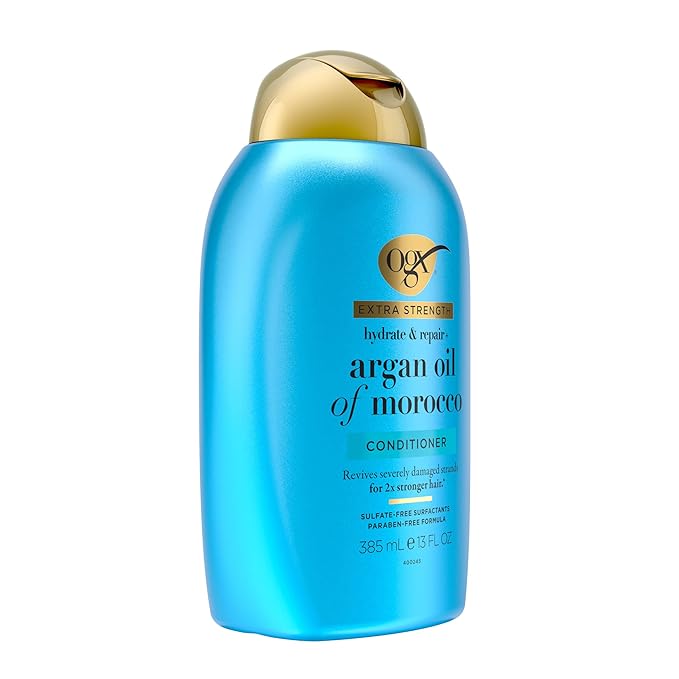 OGX Extra Strength Hydrate & Repair + Argan Oil of Morocco Conditioner for Dry, Damaged Hair, Cold-Pressed Argan Oil to Moisturize Hair, Paraben-Free, Sulfate-Free Surfactants, 13 Fl Oz