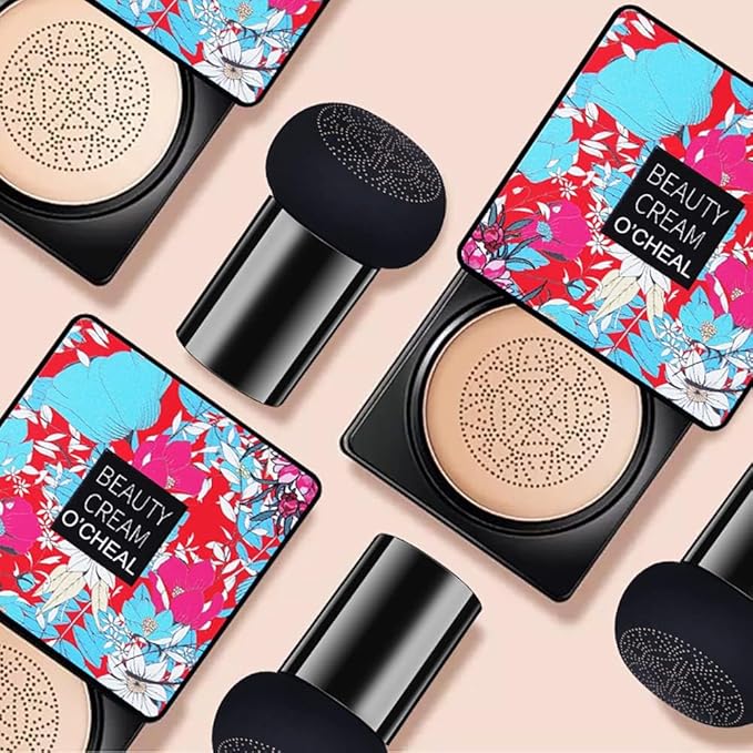 O'CHEAL Mushroom Head Air Cushion BB Cream Foundation Cream for Face Makeup Concealer Cushion for Face Comestics Make Up Cushion Compact Ivory