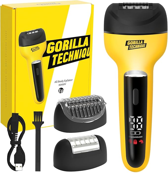 Gorilla Technique 3-in-1 Epilator 2000V, Body Hair Removal Device, Pain Relief Roller, Cordless Rechargeable Electric Tweezers & Shaver & Callus Remover, Women & Men, Korean Skin Care - 2000V