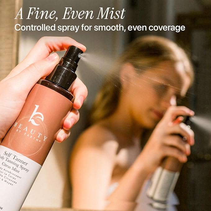 Self Tanner Spray - USA Made with Natural & Organic Ingredients, Fast Drying Spray Tan for Pale Skin, Non Toxic Gradual Tanning Spray, Sunless Tanning Water for Women & Men, Fair to Medium
