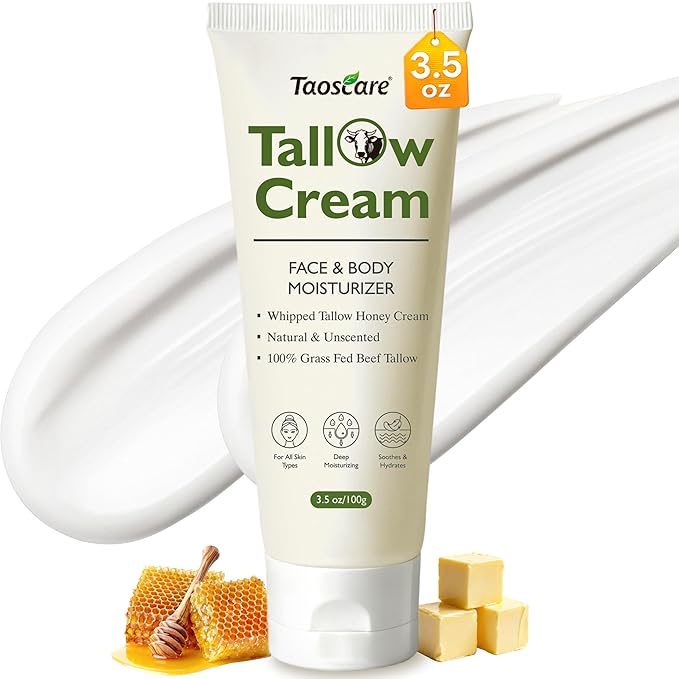 Beef Tallow for Skin, 100% Grass-Fed Whipped Tallow Balm – Organic Moisturizer for Face & Body – Deep Hydration for Dry & Sensitive Skin – Natural Tallow Cream