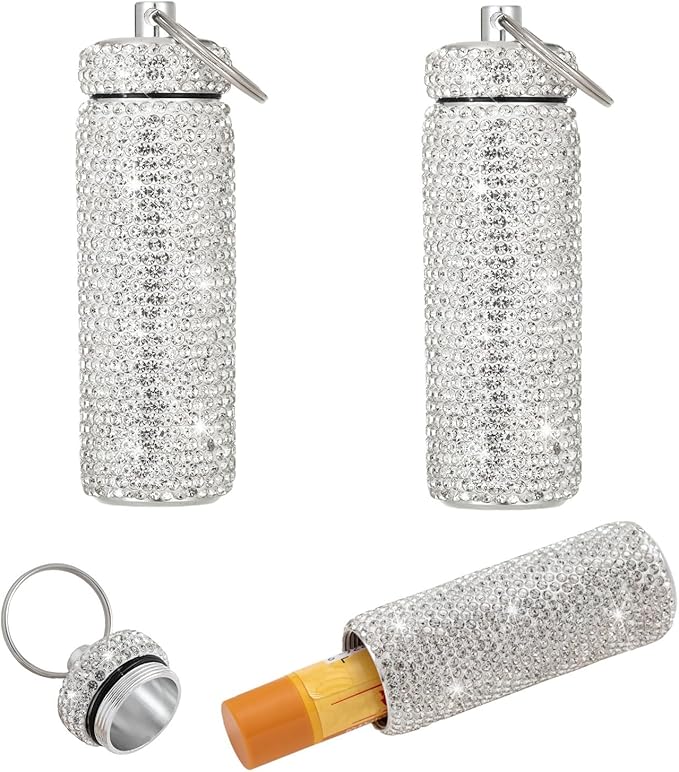 Chapstick Holder Key Chain 2Pcs Lip Balm Gloss Holder Keychain Bling Lipstick Case for Purse Portable Metal Chap Stick Organizer Cute Key Chain Accessories for Women (Sliver)