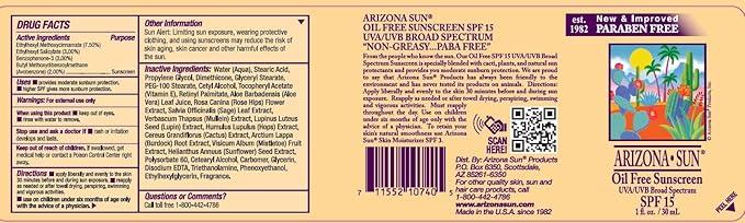 Arizona Sun - Sunblock SPF 15 – 1 oz – Sun Protection Lotion - Oil Free Sunscreen Cream - Face and Body Sun Screen – Sun Block for Outdoors