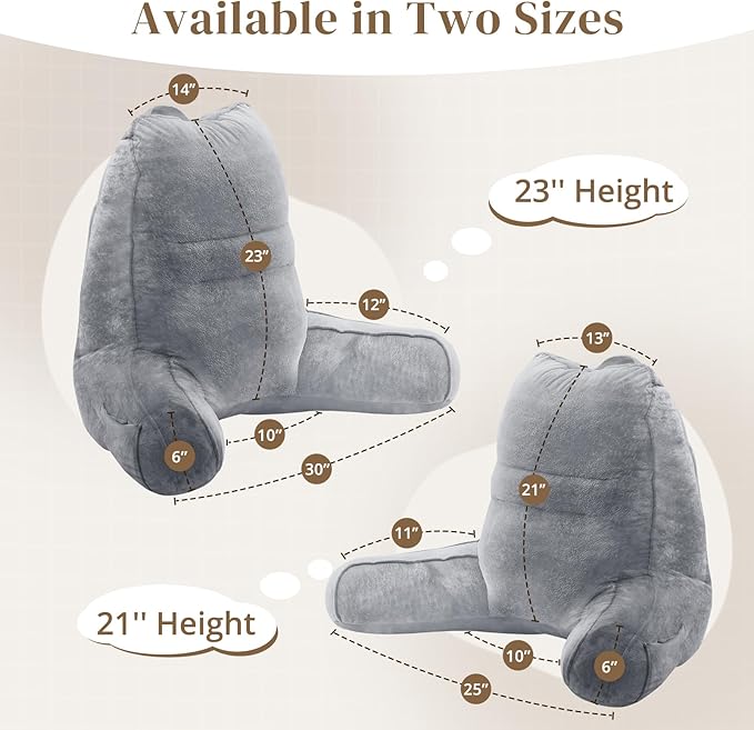 Sasttie Reading Pillow, Pillows for Reading or Relaxing – Ergonomic Support for Head, Neck, Back, and Lumbar, 21-Inch, Dark Grey