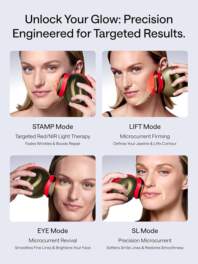 JMOON by Ulike Microcurrent Facial Device, M30U Red Light Therapy for Face, Safe Anti Aging Skin Care, 4 Modes, 5 Energy Levels for Full Face Lift and Ideal for Smile Lines, Eyes, and Forehead (Red)