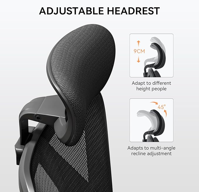 Ergonomic Office Chair, Mesh Computer Desk Chair with Adjustable Sponge Lumbar Support, Thick Cushion, PU Armrest and Headrest, High Back Swivel Home Office Task Chair for Work (Black)…