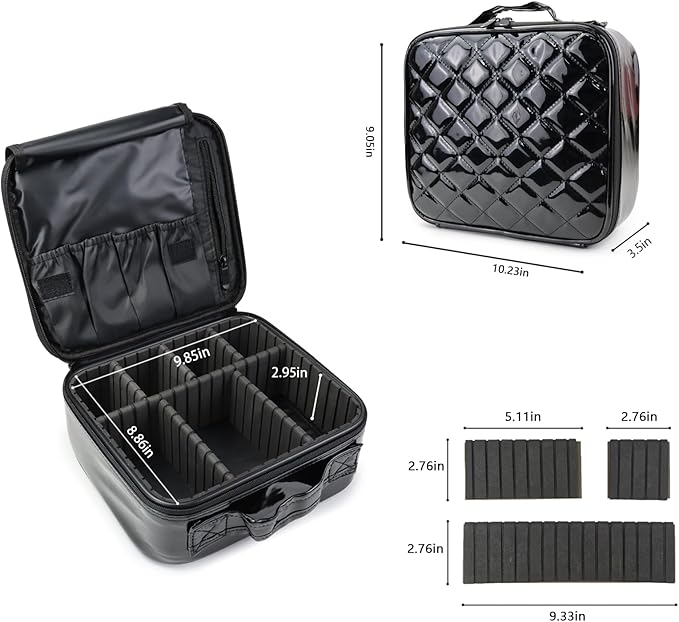 Travel Makeup Case 4 Layers Portable Makeup Train Case Cosmetic Bag Organizer Storage for Women with Adjustable Dividers and Shoulder Strap for Toiletry Travel Accessories(black)