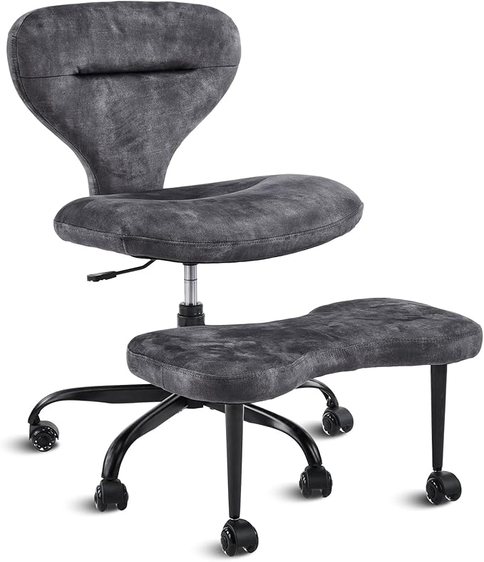 YFO Ergonomic Cross Legged Office Chair and ADHD Meditation Chair with Silent Wheels for Home Office Desk Chair and Yoga, Wider Backrest Support and Storage Pockets Design, Velvet Fabric, Grey