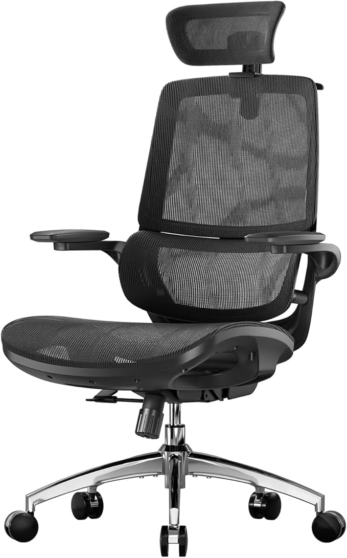 SIHOO M59AS Ergonomic Office Chair, Desk Chair with 3D Flip-up Armrests, Computer Chair with Dual Back Design and Adaptive Dynamic Lumbar Support Black