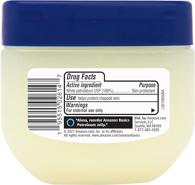 Amazon Basics Petroleum Jelly White Petrolatum Skin Protectant, Moisturizer for Dry Skin Relief, Chapped Lips and Minor Cuts, Unscented, 7.5 oz, 4-Pack (Previously Solimo)