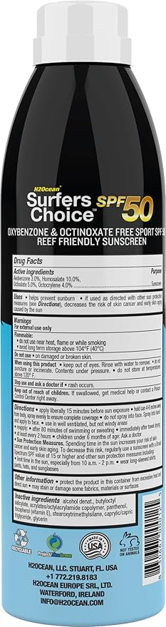 2-Pack H2Ocean Surfers Choice Tattoo Sunscreen SPF 50 UVA/UVB Sunscreen with Tattoo Protek Quick Dry Reef Safe Water Resistant