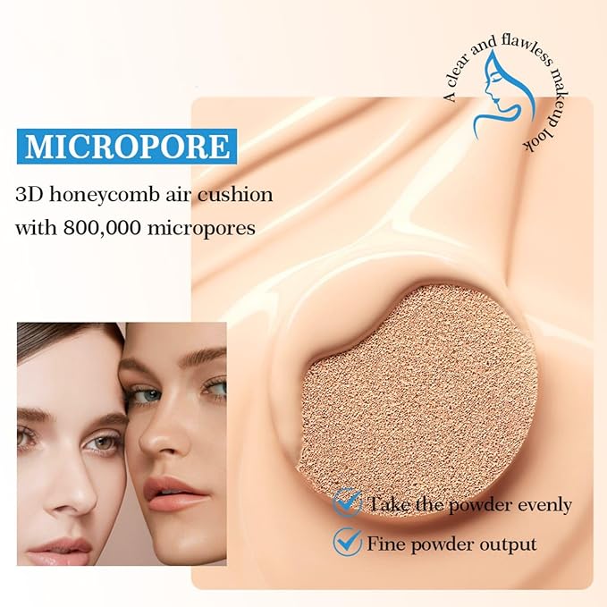 Air Cushion BB Cream, Heart-Shape Cushion Foundation with Mirror, Concealer & Moisturizing Effects Lightweight Buildable Coverage, Blurs Pores, Even Skin Tone Oil-Control Formula, Ivory