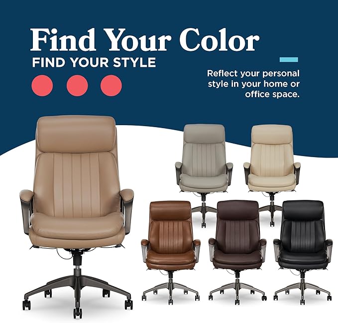 La-Z-Boy Nova Executive Office Chair - Ergonomic High Back Desk Chair with AIR Lumbar Support - Comfortable Computer Chair for Home Office - Vegan Leather - Light Tan